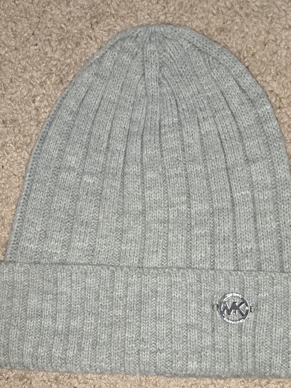 Michael Kors Light Grey Knit Beanie Hat Ribbed Cuffed Winter One Size Outdoors